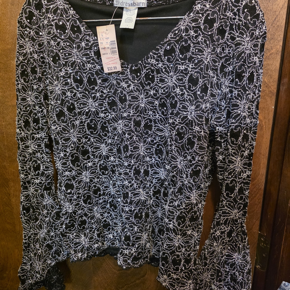 Dress Barn Elegant Black and White Floral Blouse